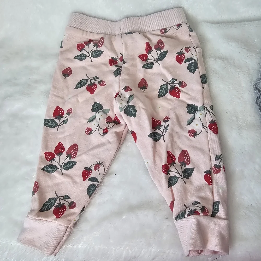 Lot of 4‎ - Baby Girl Items - Strawberry Pink Pants Size 12 M Hair Bow & 2 Bibs